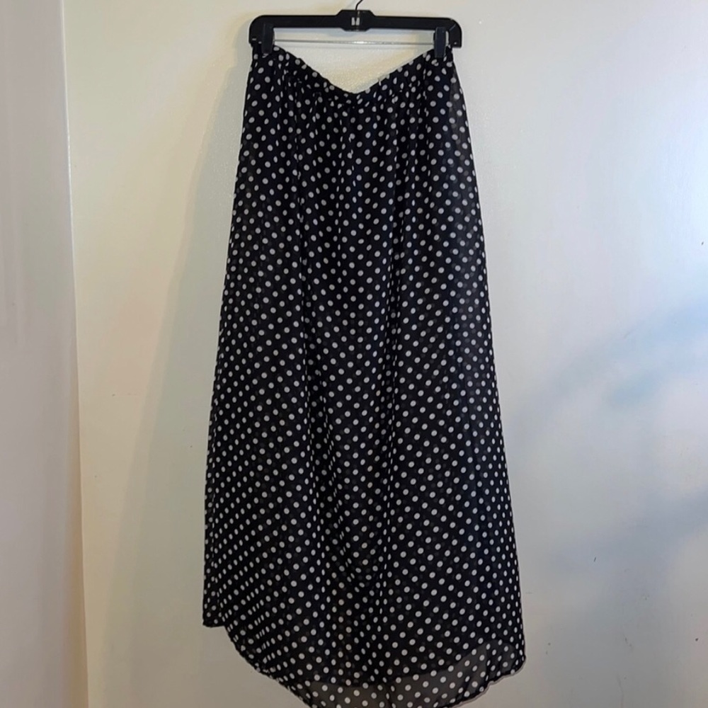 NWT FTF Black & White Polka Dot Sheer Maxi Skirt with attached panties and slit